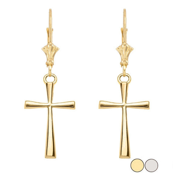 Solid Gold Cross Leverback Earring(Available in Yellow/White Gold)
