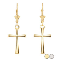 Solid Gold Cross Leverback Earring(Available in Yellow/White Gold)