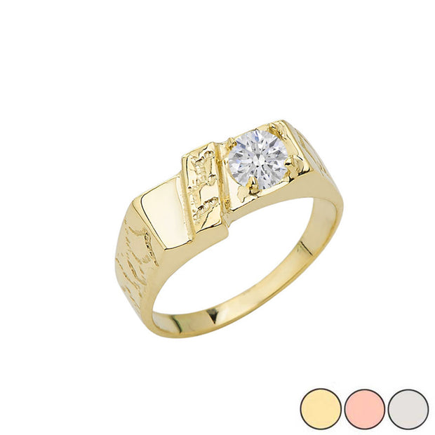 Gold Cubic Zirconia Nugget Pinky Ring (Available in Yellow/Rose/White Gold)