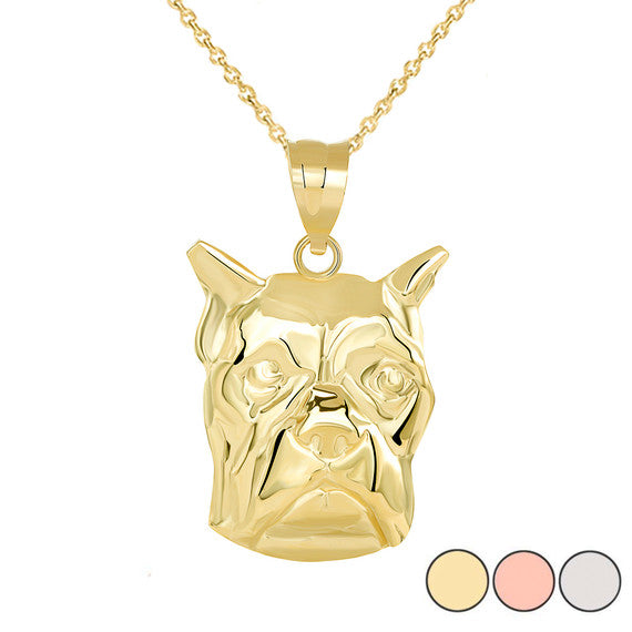 Boxer Dog Head Pendant Necklace in Gold (Available in Yellow/Rose/White Gold)