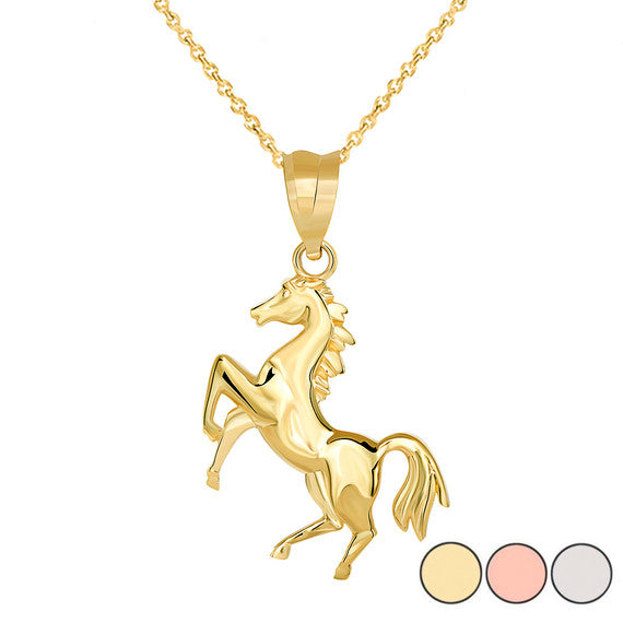 Gold Horse Stallion Pendant Necklace (Available in Yellow/Rose/White Gold)