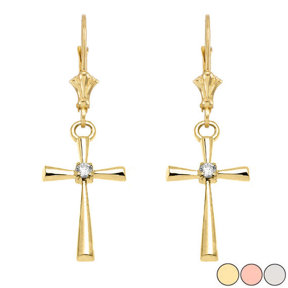 Solitaire Diamond Cross Leverback Earring(Available In Yellow/Rose/White Gold)
