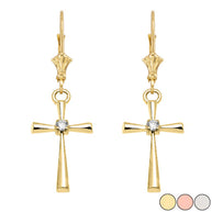 Solitaire Diamond Cross Leverback Earring(Available In Yellow/Rose/White Gold)