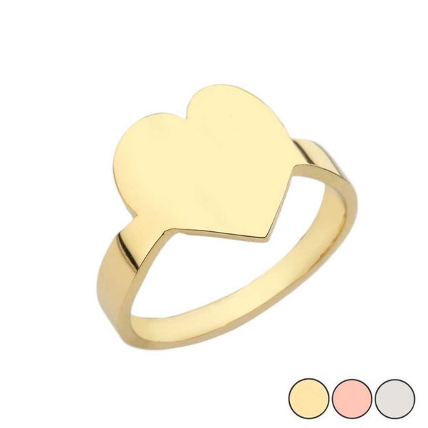 Gold Heart Shape Signet Ring (Available in Yellow/Rose/White Gold)