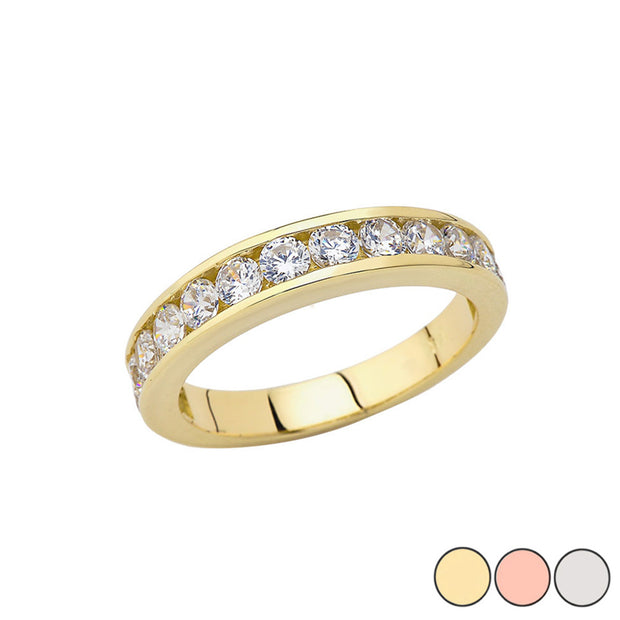 Gold Men's Cubic Zirconia Wedding Band Ring (Available in Yellow/Rose/White Gold)