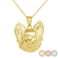 Solid Gold Pomeranian Dog Head Pendant Necklace (Available in Yellow/Rose/White Gold)