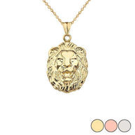 Gold Diamond Cut Lion Pendant Necklace (Available in Yellow/Rose/White Gold)