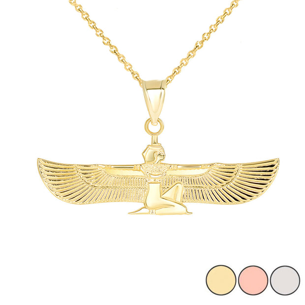 Gold Isis Egyptian Goddess of Magic And Healing Pendant Necklace (Available in Yellow/Rose/White Gold)