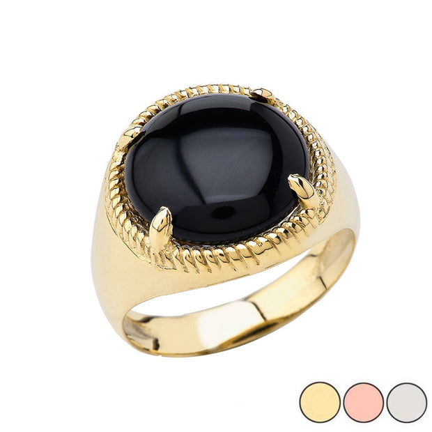 Gold Black Onyx Gemstone Rope Ring (Available in Yellow/Rose/White Gold)