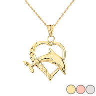 Heart Dolphin Love Pendant Necklace in Gold (Yellow/Rose/White)