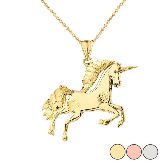 Gold Unicorn Pendant Necklace (Available in Yellow/Rose/White/Two Tone Gold)