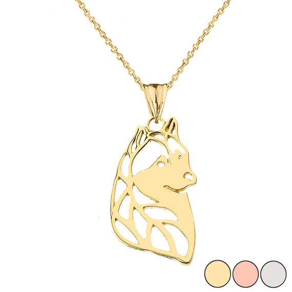 Gold Alaskan Husky Cutout Silhouette Pendant Necklace (Available in Yellow/Rose/White)