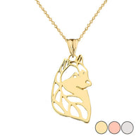 Gold Alaskan Husky Cutout Silhouette Pendant Necklace (Available in Yellow/Rose/White)