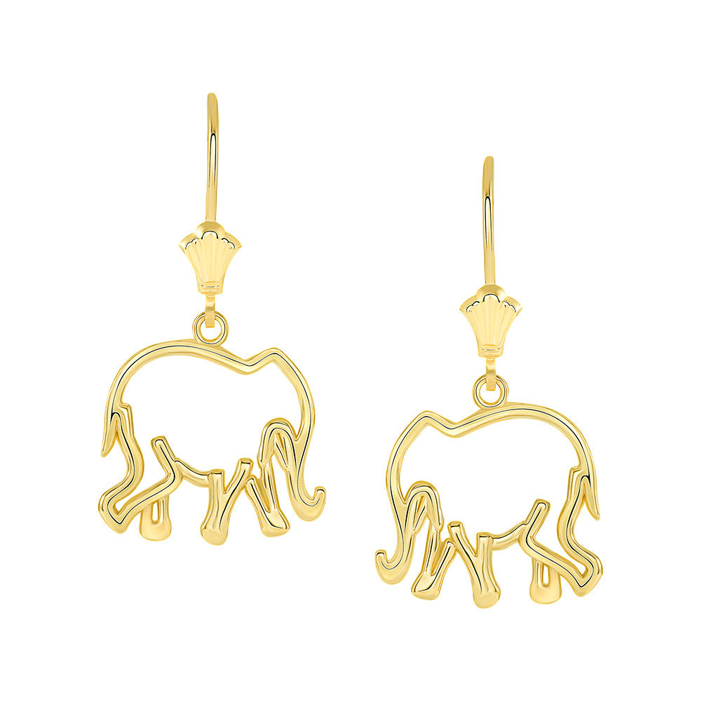 Gold Lucky Elephant Leverback Earrings (Available in Yellow/Rose/White Gold)