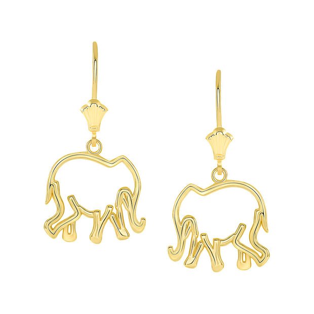 Gold Lucky Elephant Leverback Earrings (Available in Yellow/Rose/White Gold)