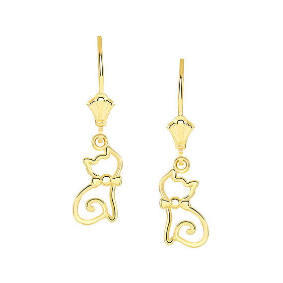 Openwork Cat Leverback Earrings(Available in Yellow/Rose/White Gold)