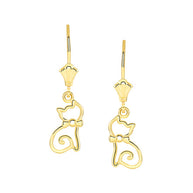 Openwork Cat Leverback Earrings(Available in Yellow/Rose/White Gold)