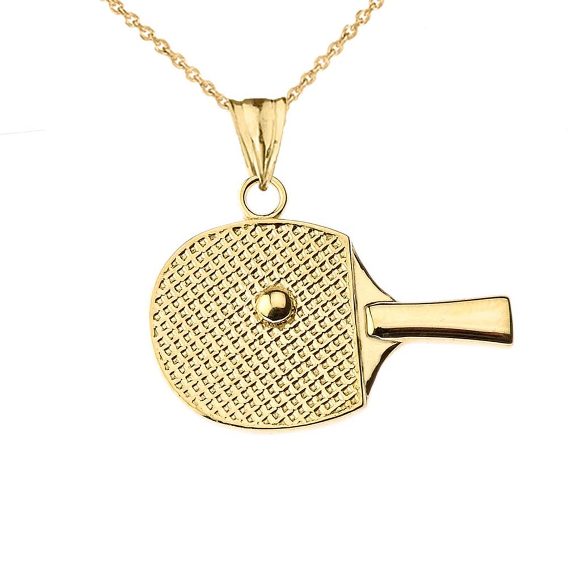 Gold Table Tennis Racket Pendant Necklace(Available In Yellow/Rose/White Gold)