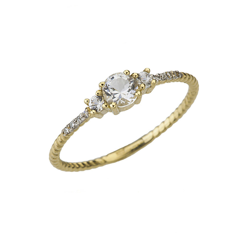 Dainty Elegant Birthstone and Diamond Rope Ring in Gold (Available in Yellow/Rose/White Gold)