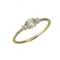 Dainty Elegant Birthstone and Diamond Rope Ring in Gold (Available in Yellow/Rose/White Gold)