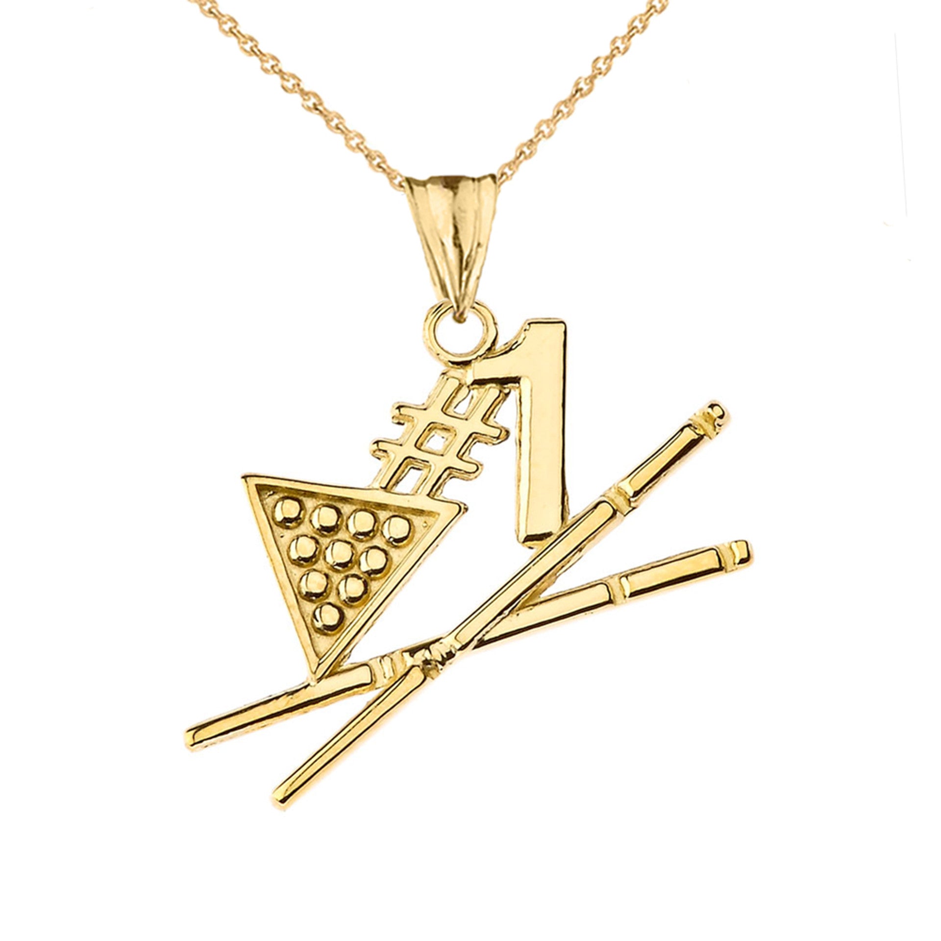 Solid Gold #1 Billiards Player Pendant Necklace (Available in Yellow/Rose/White Gold)