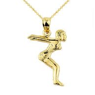 Solid Gold Lady Swimmer/Diver Charm Pendant (Available in Yellow/Rose/White Gold)