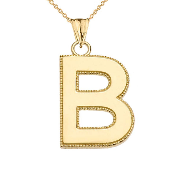 Gold Personalized Milgrain Letter "A-Z" Initial Pendant Necklace(Available in Yellow/Rose/White Gold)
