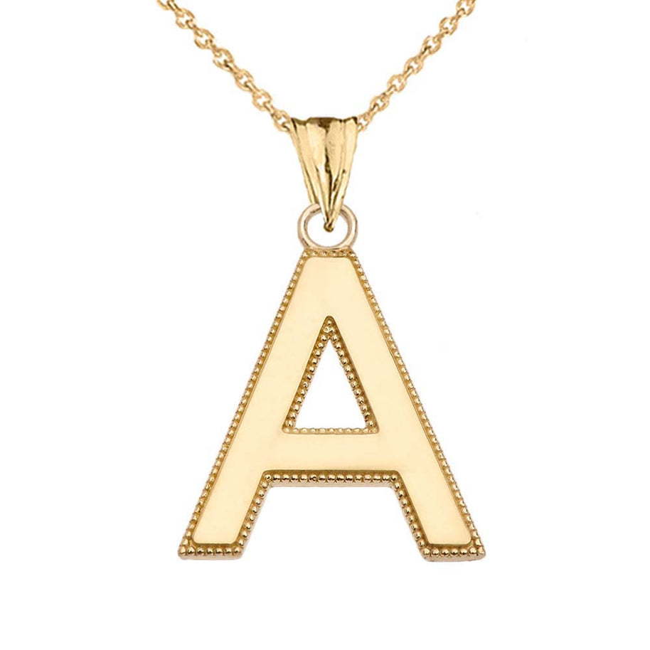 Gold Personalized Milgrain Letter "A-Z" Initial Pendant Necklace(Available in Yellow/Rose/White Gold)