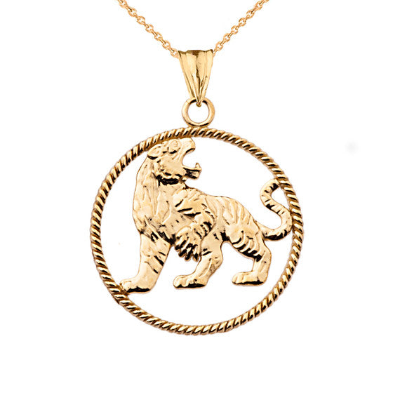 Solid Gold Lion Rope Pendant Necklace (Available In Yellow/Rose/White Gold)