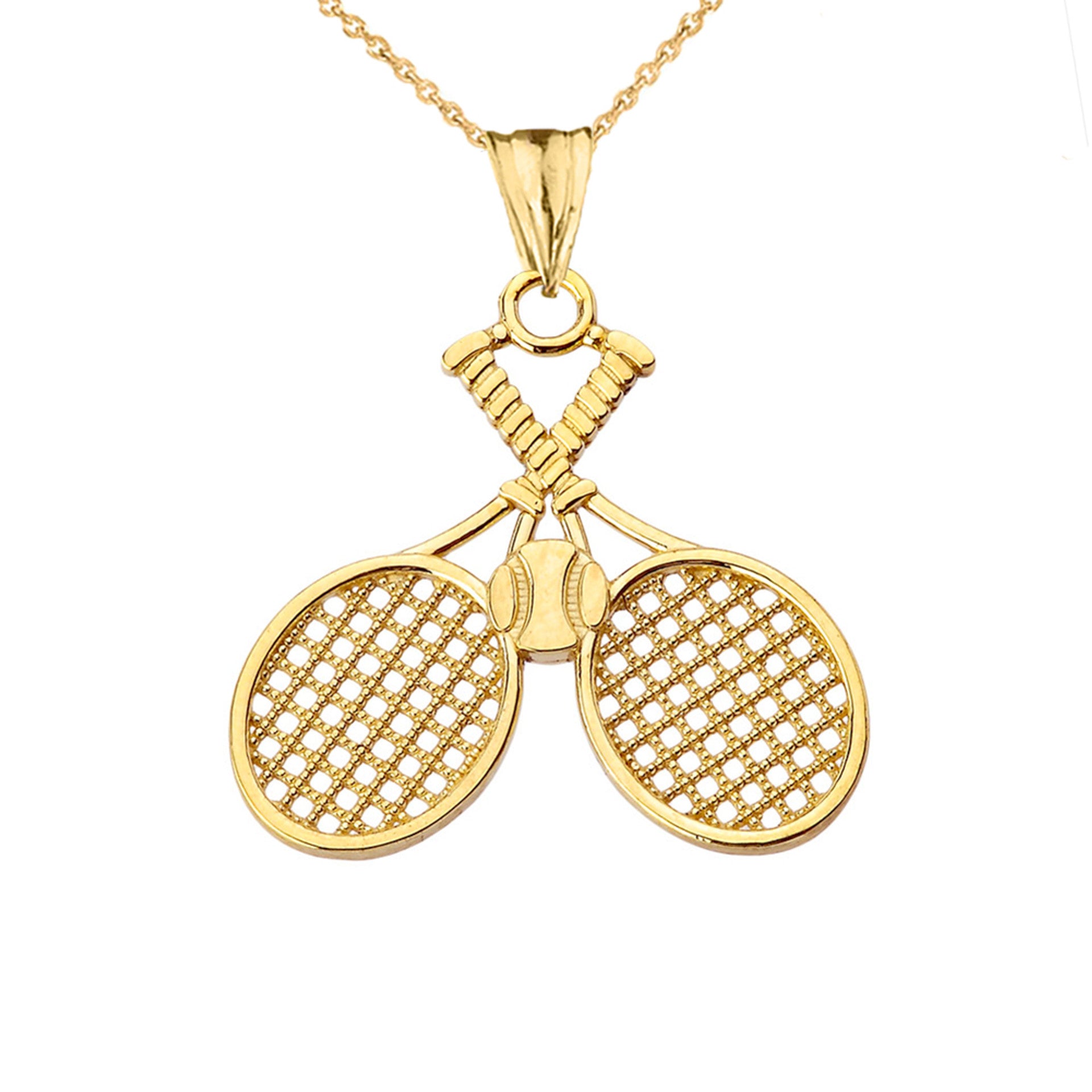 Gold Detailed Tennis Rackets Pendant Necklace(Available in Yellow/Rose/White)