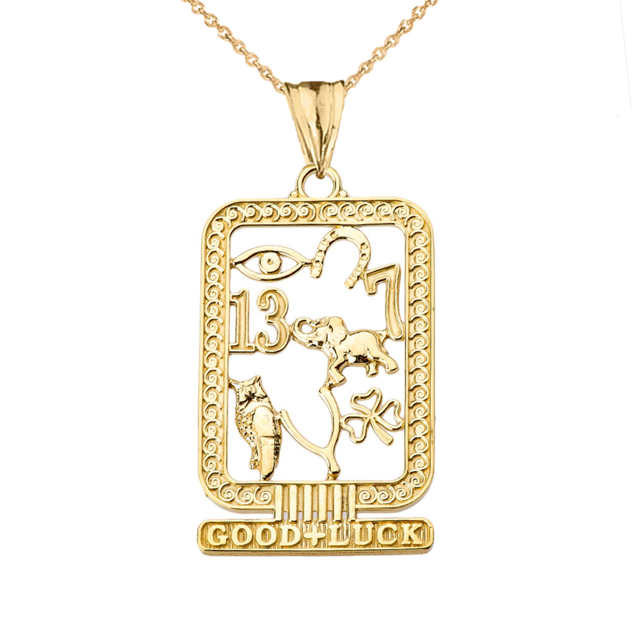 Solid Gold Ancient Egyptian Good Luck Cartouche Pendant (Available in Yellow/Rose/White Gold)