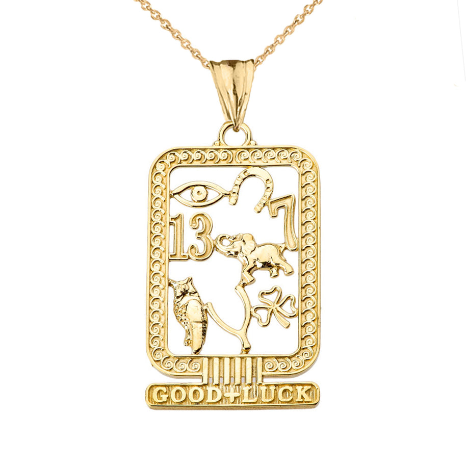 Solid Gold Ancient Egyptian Good Luck Cartouche Pendant (Available in Yellow/Rose/White Gold)