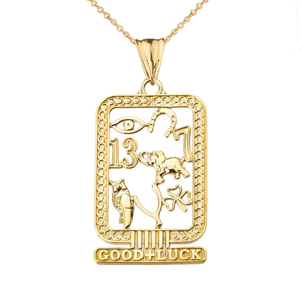 Solid Gold Ancient Egyptian Good Luck Cartouche Pendant (Available in Yellow/Rose/White Gold)