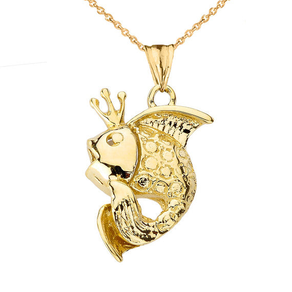 Gold King Fish Pendant Necklace(Available in Yellow/Rose/White)
