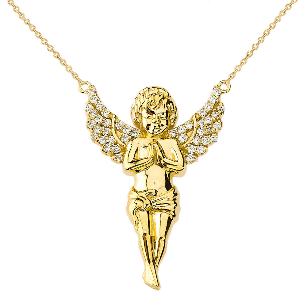 14K Yellow Gold Praying Cherub Angel Necklace