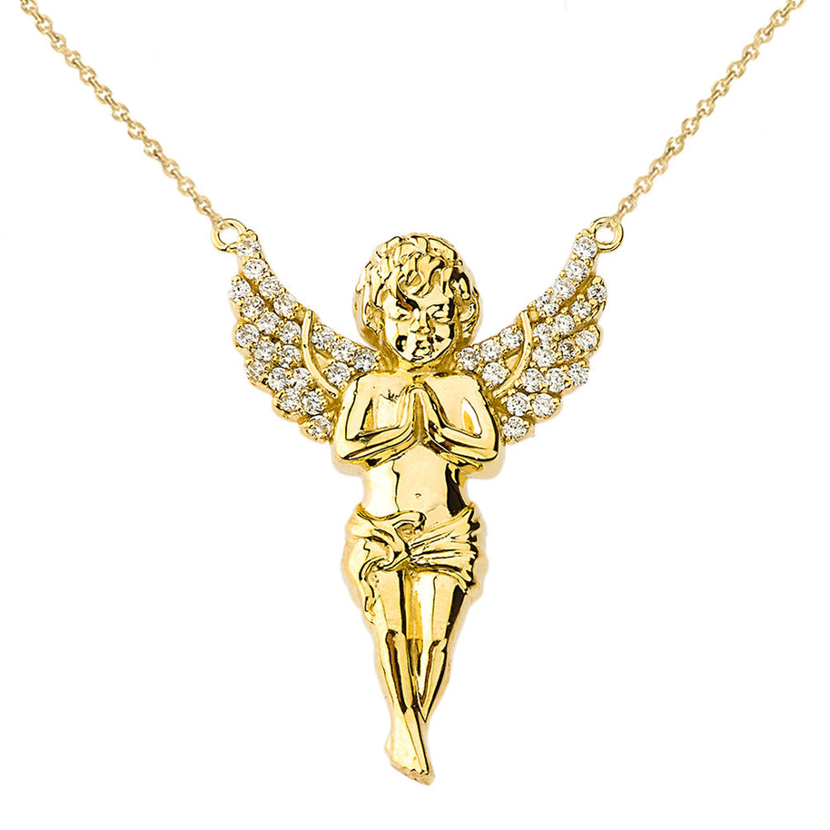 14K Yellow Gold Praying Cherub Angel Necklace