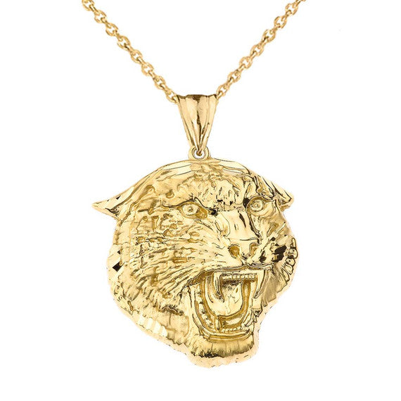 Gold Bold Jaguar Statement Pendant Necklace (Large)(Available In Yellow/Rose/White Gold)