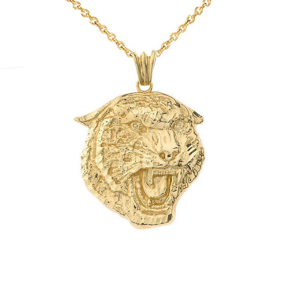 Solid Gold Bold Jaguar Statement Pendant Necklace (Available in Yellow/Rose/White Gold)