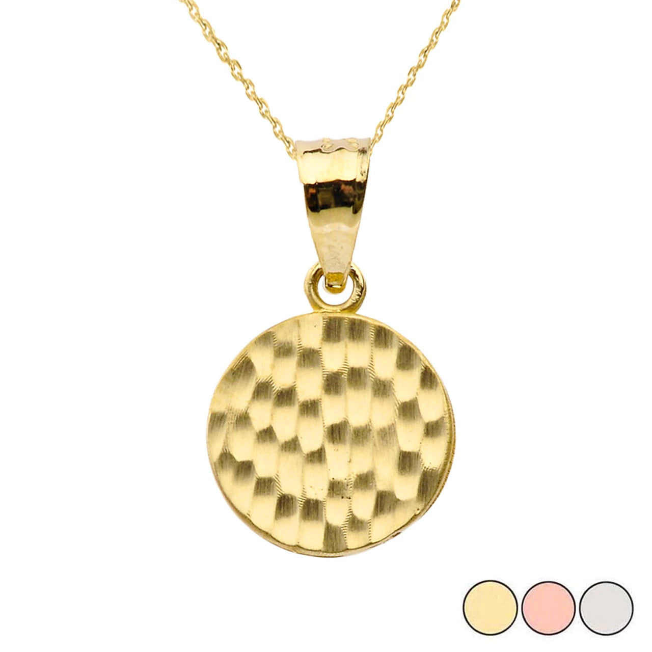 Hammered Gold Medallion Necklace (Available in Yellow Gold, Rose Gold, White Gold)
