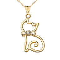 Gold Openwork Diamond Cat Pendant Necklace (Available in Yellow/White/Rose Gold)