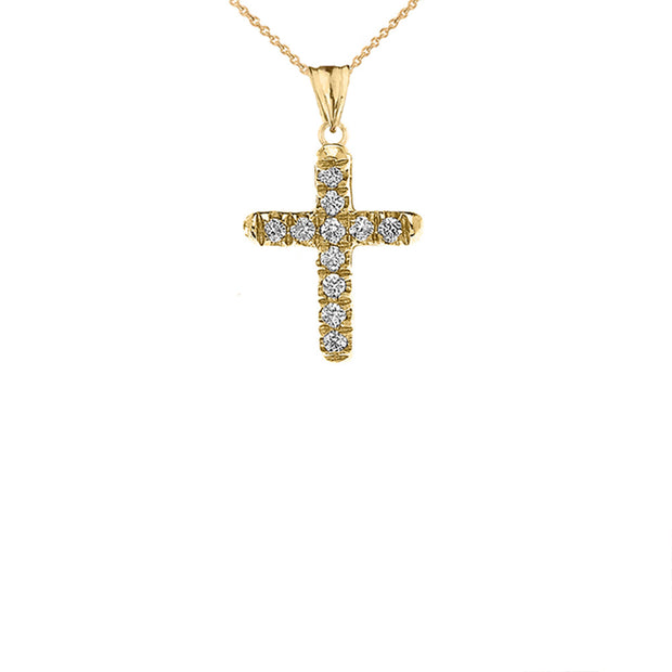 Mini Elegant Diamond Cross Pendant Necklace(Available In Yellow/Rose/White Gold)
