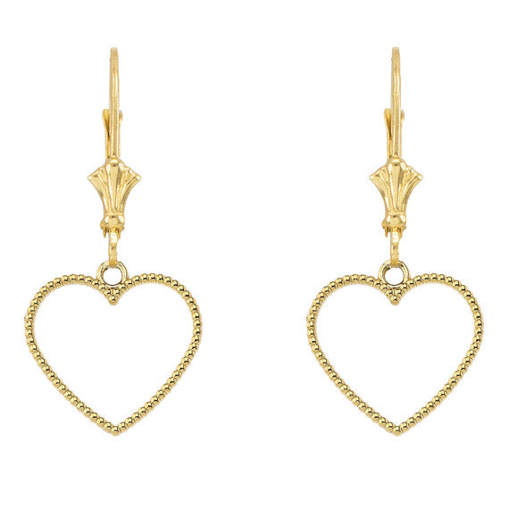 Two Sided Beaded Open Heart Earrings (Available in Yellow/Rose/White Gold)