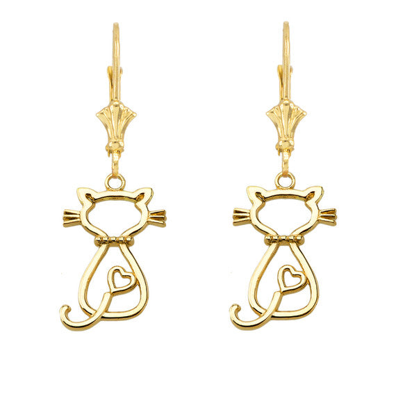 Openwork Backwards Cat Leverback Earring (Available in Yellow /Rose /White Gold)