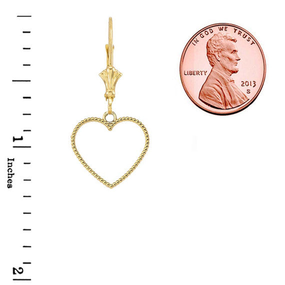 Two Sided Beaded Open Heart Earrings (Available in Yellow/Rose/White Gold)