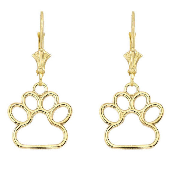 Dainty Dog Paw Print LeverBack Earring (Available in Yellow/Rose/White Gold)