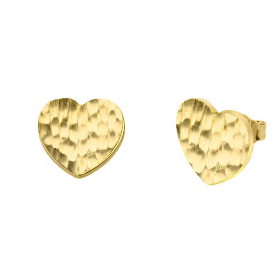 Gold Hammered Heart Stud Earrings(Available Yellow/Rose/White Gold)