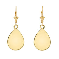 Solid 14K Yellow Gold Simple Tear Drop Leverback Earrings(Available in Yellow/Rose/White Gold)