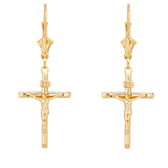 Gold Jesus Christ Cross INRI Crucifix Earrings(Available in Yellow/Rose/White Gold)