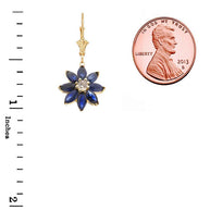 14k Gold Genuine Sapphire and Diamond Daisy Leverback Earrings (Available in Yellow/Rose/White Gold)