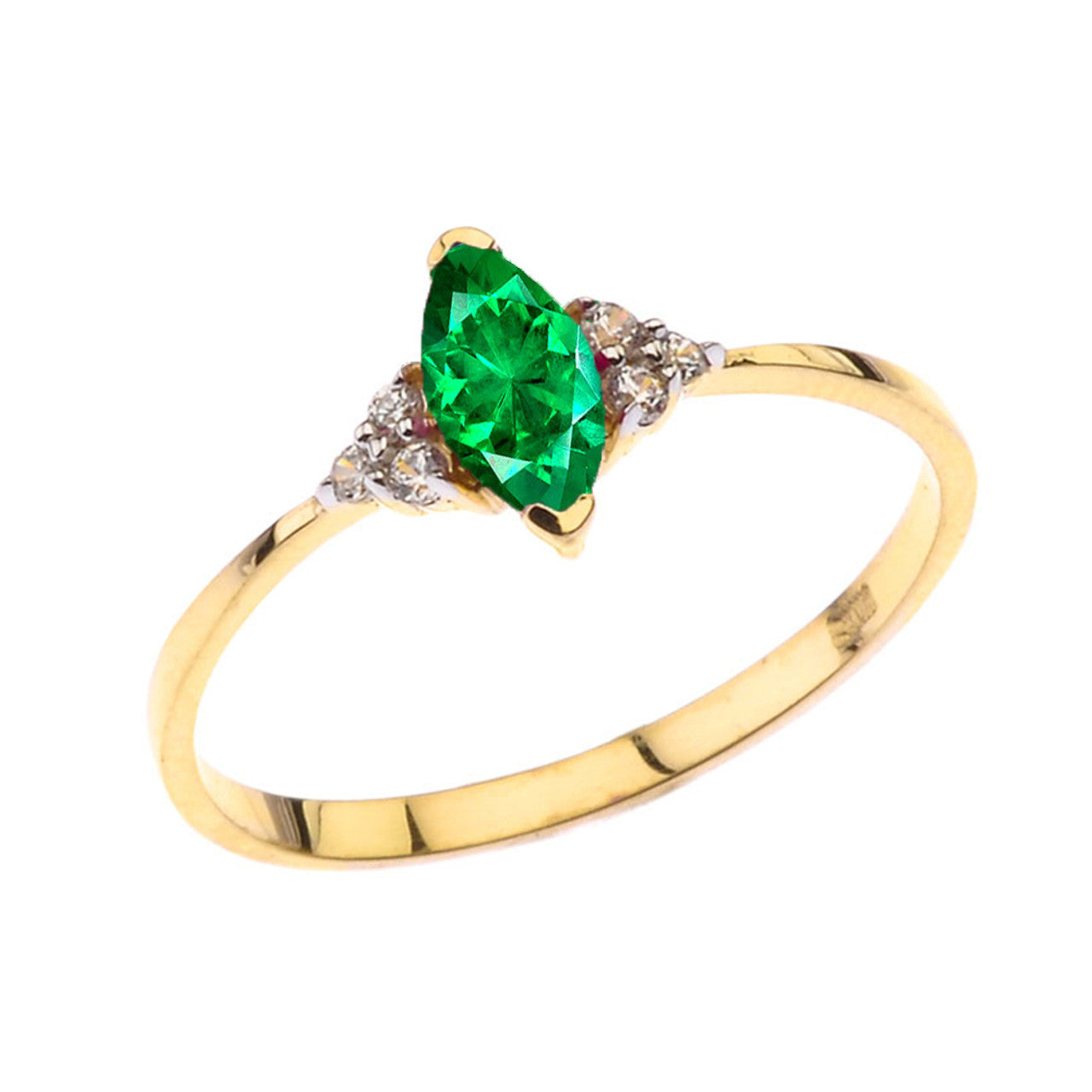 Unique May Emerald (LC) Marquise Promise/Proposal Ring in Gold (Available in Yellow/Rose/White Gold)